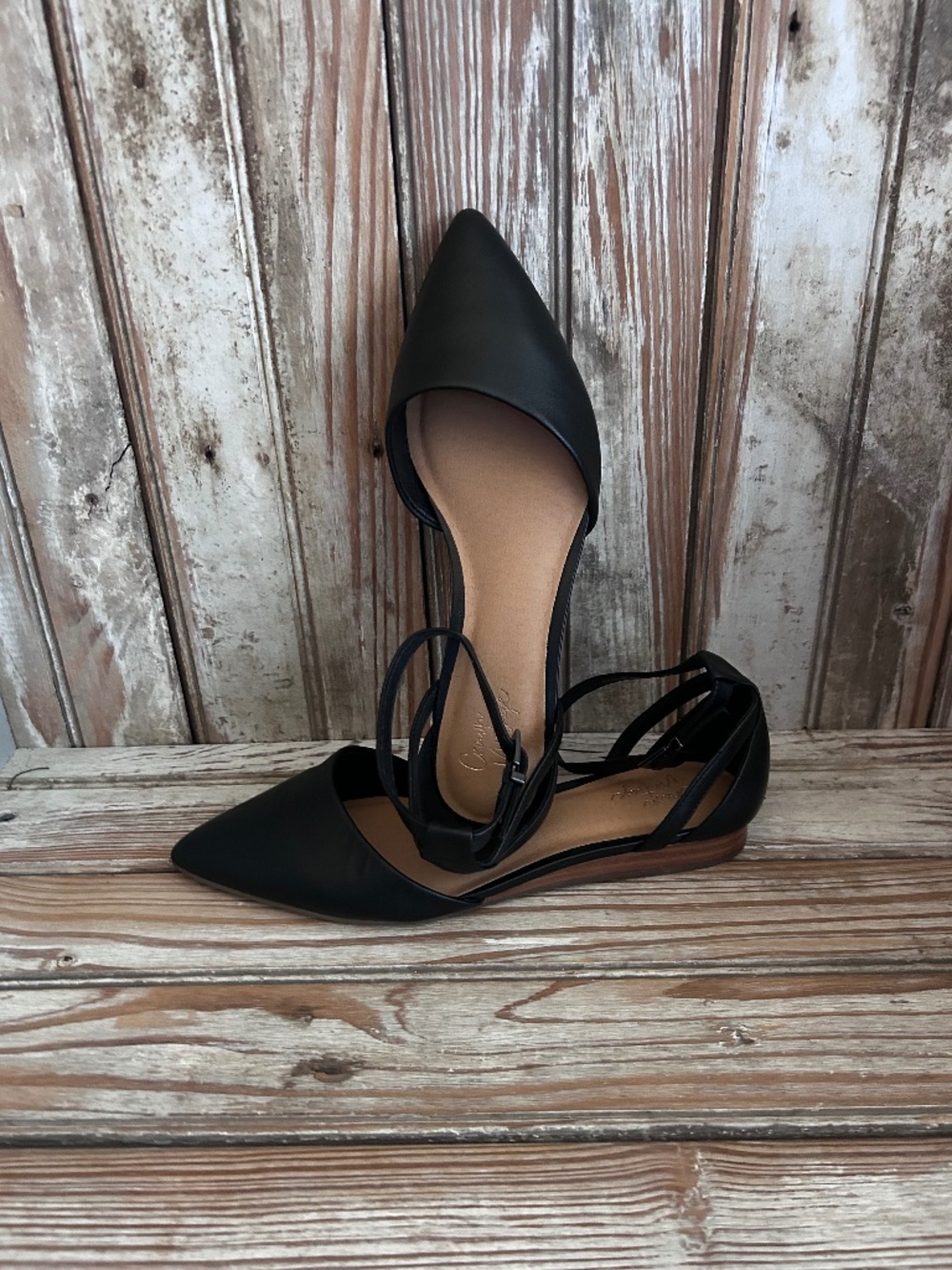 Crown Vintage black ankle strap flat shoe
